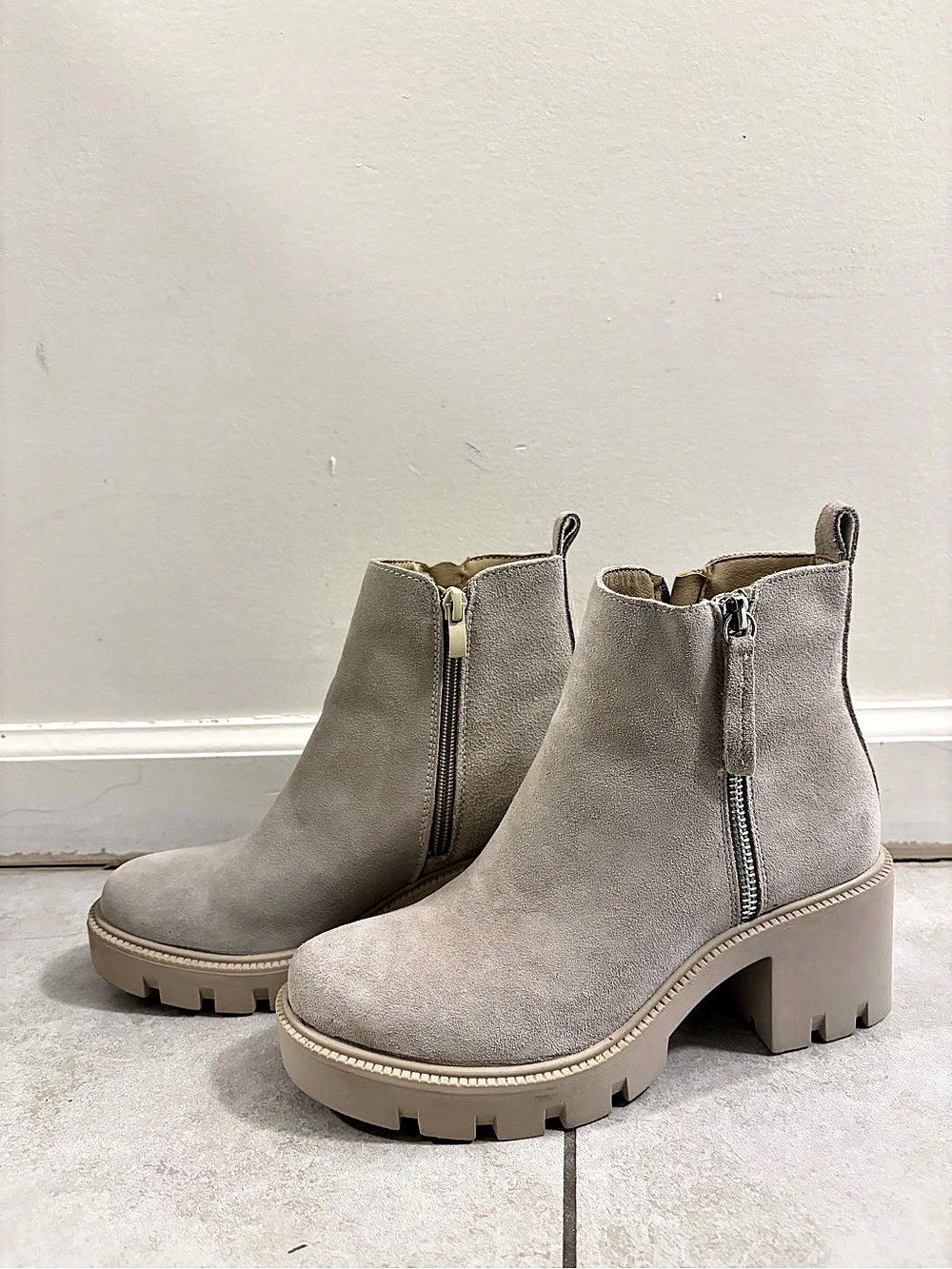 Steve Madden Convinced Gray Lug Sole Ankle Boots